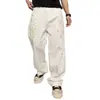 Jeans branco masculino com design de graffiti salpicado estilo europeu e americano, marca da moda, estiloso, modelagem solta, calça reta de perna larga versátil