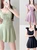 Traje de baño de alta gama de verano 2025, con efecto push-up, conservador, de pecho pequeño, con falda que cubre el vientre y traje de baño de aguas termales para mujer.