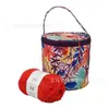 2025 Nova Bolsa Portátil de Mão Peônia Verde Bolsa DIY para Armazenamento de Lã Bolsa Balde Estampada Poliéster Pequeno Armazenamento