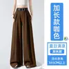 Roupas Femininas Terno de Seda Gelada Calça Wide Leg Feminina 2026 Verão Cintura Alta Solta Perna Reta Emagrecedor Caimento Casual Calça Comprida