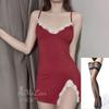 Meishilan 2020 Camisón de Algodón Acolchado con Tirantes Sexy de Encaje Delgado Pijama de Mujer Verano con Medias # 114