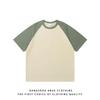 Camiseta de cuello redondo con contraste de color para hombre, verano 2024, 260 g, hilo doble, compacta, siro spinning, manga corta, estilo retro americano, raglán