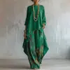 Conjunto de Calça Wide Leg Estampada Estilo Europeu e Americano 2026 para Mulheres, Conjunto de Moda Casual com Top Assimétrico Solto