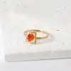 Anillo de Flor Real de Moda Transfronterizo Estilo Ins Personalizado para el Trabajo en Acero Inoxidable Chapado en Oro Joyería Anillo Incrustado con Pegamento de Flor Seca