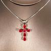 Colgante de Moda con Diamante en Forma de Pera con Forma de Cruz de Color, Callejero, Hip-Hop, Trendy, Combinable con Todo, Engaste en Garra con Colgante de Circón de Cristal Púrpura