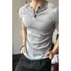 Camiseta Gola Henry Estilo Americano Sorona Verão Manga Curta Cor Sólida Respirável Esportes ao Ar Livre Camisa Henry Top Casual Masculino