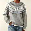Amazon Europeo y Americano Otoño/Invierno Nuevo Suéter Holgado de Cuello Redondo con Bloques de Color para Mujer Moda Pulóver de Punto Jacquard