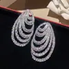 Leque de Pena em Forma de Brilho! Brincos de Tarraxa Ovais Multicamadas de Zircônia, Brincos de Luxo Leve Estilo Feriado, Brincos Modernos com Design para o Dia a Dia para Mulheres