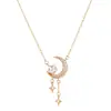Bajo el Árbol Banyan Plata de Ley S925 Popular Cadena para Clavícula con Borla de Estrella y Luna para Mujer, Único y de Alta Gama, Regalo para Novia
