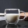 Copo de leite espesso doméstico de vidro de borosilicato transparente de camada dupla com alça em forma de ovo copo de café isolado
