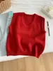Colete de Tricô Liso Colorido com Decote U para Mulheres, 26 Outono/Inverno Estilo Coreano Fashionável Camada Versátil Sem Mangas Suéter Colete