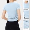 Estilo Novo Primavera e Verão Tops de Ombro Cintura Camiseta Esportiva Manga Curta Feminino Slim-fit Curto Toque Gelado Leica Top de Yoga para Mulheres