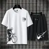 Camiseta Esportiva de Seda de Gelo Manga Curta Personalizada Bermuda de 5 Pontos Conjunto Casual de Verão para Corrida Masculina Ultra-Fina de Secagem Rápida