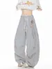 Calça Casual Xadrez com Pingente de Estrela para Homens, Calça de Verão Ampla e Fluida, Calça Reta Solta Estilo Preguiçoso Comprimento Total