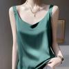 Traje de tirantes de ácido acético mejorado para mujer con escote en V, aspecto entallado para el verano puro, satén forjado, tirantes anchos en los hombros, chaleco