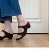 Sandalias retro de cuero esmerilado con punta redonda, punta abierta y velcro para mujer, nuevas sandalias sencillas de una sola tira para el verano 2026