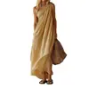 Vestido liso de estilo francés transfronterizo, nueva colección de ropa para mujer verano 2026, elegante vestido largo sin mangas con un solo hombro y fruncido