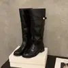 Primeiro Encontro Temporada Estilo Coreano Fivela Botas de Cavaleiro de Cano Alto Femininas 2026 Outono/Inverno Preto Bico Redondo Emagrecimento Botas Longas Motocicleta