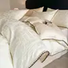 Conjunto de Quatro Peças Jacquard de Cetim Algodão Puro Luxo Leve Europeu Borda de Concha Classe A Trama Grossa Capa de Edredom de Algodão Puro Roupa de Cama Nantong 4