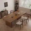 Conjunto criativo de mesa e cadeiras de jantar estilo vintage, totalmente em madeira maciça, mesa longa de madeira natural, bancada, mesa integrada para jantar e estudo em casa