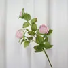 Decoración de San Valentín Flor Artificial de Rosa de 3 Cabezas Ramo de Tallo Largo Arreglo Floral para el Hogar Decoración de Boda Hotel Adornos de Flores Artificiales