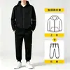 Conjunto de moletom com forro de lã e calça jogger para outono e inverno, novo conjunto esportivo de moletom com capuz e zíper de algodão espesso