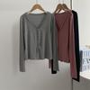Cardigan Suave y Ceroso Protección Solar Cuello en V Estilo Suave Estilo Coreano para Verano y Otoño con Falda de Tirantes y Top Blusa Chaqueta Pequeña