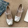 Sapatos Mary Jane de couro quadrados elegantes e estilosos estilo retrô com laço e salto grosso para mulheres, novidade primavera/outono 2025