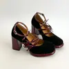 Tacones Altos Rojos de Suela Roja con Tacón Grueso Estilo Francés Vintage para Mujer, Nuevo Modelo Primavera 2026, Aumentadores de Altura, Adecuados para Combinar con Vestidos, Zapatos Mary Jane Bajos