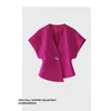 Camisa Única de Manga Corta con Diseño Irregular y Cuello en V para Mujer, Nuevo Estilo Verano 2026, Ceñida a la Cintura, Adelgazante, Rejuvenecedora, Top Versátil
