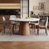 Mesa de Comedor Redonda de Madera Maciza con Pizarra, Calentador Giratorio Eléctrico Integrado, Placa de Inducción Multifunción, Mesa Redonda Pequeña para el Hogar
