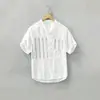 Camisa retro de manga corta con retazos a rayas estilo japonés para hombre, camisa casual holgada de moda estilo montaña para parejas, nicho de verano