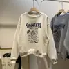 Sudadera Casual Versátil de Estilo Occidental para Mujer, Estilo Coreano Otoño e Invierno, Nuevo Estilo, Estampado de Gato con Letras, Holgada, Cuello Redondo, Informal, Ins