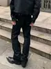 Jeans negros de pierna recta ajustados, versátiles, elegantes, de marca de moda americana de alta calle, de moda, plisados, acampanados, para hombre