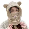 Gorro de Invierno para Mujer a Prueba de Viento Gorro de Estudiante para Coche Eléctrico Caliente Máscara a Prueba de Viento Gorro con Bufanda de Oso Lindo Gorro de una Pieza