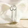 Brincos de Aço Titânio Transfronteiriços Yuhui, Brincos Circulares Incrustados com Diamantes Estilo Ins, Brincos com Franjas de Corrente Fina, Brincos de Aço Inoxidável Banhados a Ouro Real