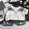 Camiseta Nueva de Verano para Niños, Dibujos Animados Holgada Versátil Elegante de Manga Corta con Cuello Redondo Conjunto para Niños y Niñas, Nuevo de Verano