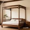 Cama con Marco de Nogal Negro Estilo Canción Villa Lujo Ligero Cama con Dosel Doble Estilo Mediados de Siglo Cama Escalonada