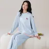 Pijama de Mujer Primavera y Otoño 2026, Algodón Puro, Manga Larga, Color Sólido, Casual, Suave, Ropa de Casa, Estilo Otoño, Conjunto de Dos Piezas para Mujer, Se Puede Usar Afuera