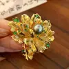 Acessórios DIY Elegante Guofeng Broche de Flor de Peônia Multicamadas Pin de Zircônia Banhado a Ouro Cobre Corsage de Pérola Suporte Vazio