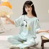 Pijama Infantil, Pantalón Largo para Niña, Mangas Cortas, Ropa de Casa de Satén de Seda Linda Estilo Princesa de Verano para Niños Mayores
