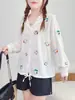 Coleção Outono 2026: Cardigan artístico bordado estilo japonês com cabeça de desenho animado, feminino, de corte solto, manga longa, jaqueta camisa