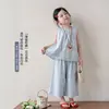 Conjunto de Verão Tongsen Tongma para Meninas 2026 Camisa para Boneca com Acabamento em Renda e Calça Infantil Conjunto de Duas Peças