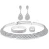 Collar, pendientes, pulsera, anillo, traje de novia para mujer, N4674, de lujo, estilo europeo y americano, con tres filas de diamantes.