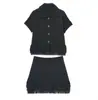 Comercio Exterior Ropa de Mujer 2025 Traje de Moda Minifalda de Cintura Alta con Adorno de Flecos Falda de Punto a Cuadros Estilo Casual Cómodo