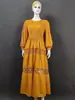Vestido Miaki Novo Moda Francesa Renda Costurada Cor Lisa Gola Redonda Manga Lanterna Tamanho Grande Cruzamento de Fronteira