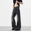 Jeans Flared Negros de Otoño para Mujer, Tendencia Americana High Street, Rectos Holgados, Slim, Retro para Hombre