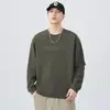 Camiseta de Tricô de Bambu com Gola Redonda e Manga Longa Nova para Outono de 2025 para Homens, Caimento Solto, Bordado de Letras Retrô Japonês, Casual e Versátil