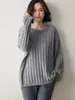Suéter de Cachemira para Mujer de Color Sólido con Botones, Estilo Perezoso Holgado de Cuello Redondo Retorcido de Longitud Media, Nuevo para Otoño e Invierno, Cómodo y Favorecedor