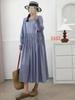 Vestido Artístico de Cor Sólida com Cintura Elástica, Estilo Japonês, Mangas Sino, Slimming, Comprimento Médio, Linha A, Feminino